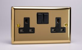 Varilight Classic Victorian Brass 2-Gang 13A Double Pole Switched Socket