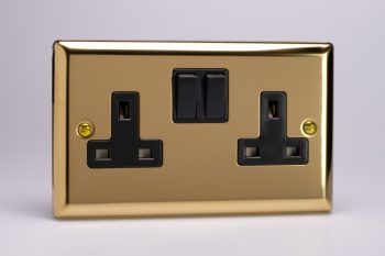Varilight Classic Victorian Brass 2-Gang 13A Double Pole Switched Socket