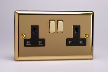 Varilight Classic Victorian Brass 2-Gang 13A Double Pole Switched Socket with Metal Rockers