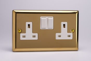 Varilight Classic Victorian Brass 2-Gang 13A Double Pole Switched Socket