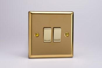 Varilight Classic Victorian Brass 2-Gang 10A Intermediate Rocker Switch with Metal Rockers
