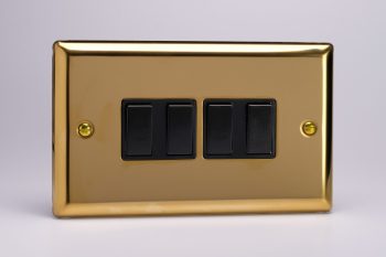 Varilight Classic Victorian Brass 4-Gang 10A 1- or 2-Way Rocker Switch (Twin Plate)