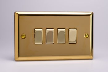 Varilight Classic Victorian Brass 4-Gang 10A 1- or 2-Way Rocker Switch (Twin Plate) with Metal Rockers