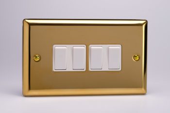 Varilight Classic Victorian Brass 4-Gang 10A 1- or 2-Way Rocker Switch (Twin Plate)