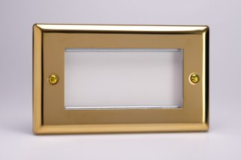 Varilight Victorian Brass DataGrid Twin Plate (4 Grid Spaces) Faceplate
