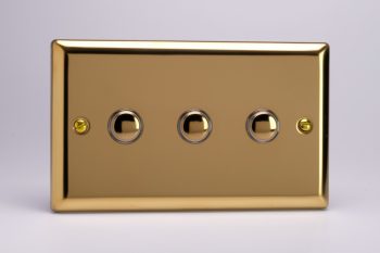 Varilight Classic Victorian Brass 3-Gang 6A 1-Way Push-to-Make Momentary Switch (Twin Plate)