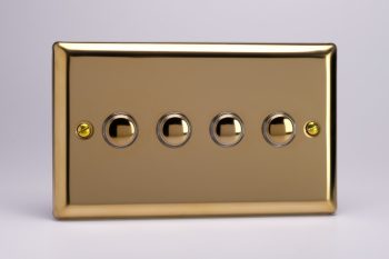 Varilight Classic Victorian Brass 4-Gang 6A 1-Way Push-to-Make Momentary Switch (Twin Plate)