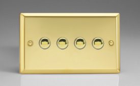 Varilight Classic Victorian Brass 4-Gang 6A 1- or 2-Way Push-On/Off Impulse Switch (Twin Plate)