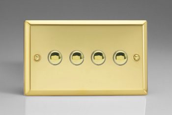 Varilight Classic Victorian Brass 4-Gang 6A 1- or 2-Way Push-On/Off Impulse Switch (Twin Plate)