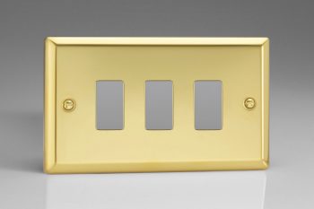 Varilight Classic Victorian Brass 3-Gang PowerGrid Plate including Yoke (Twin Plate)