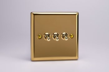 Varilight Classic Victorian Brass 3-Gang 10A 1- or 2-Way Toggle Switch