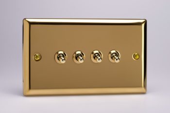 Varilight Classic Victorian Brass 4-Gang 10A 1- or 2-Way Toggle Switch (Twin Plate)