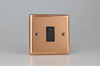 Varilight Urban Polished Copper 1-Gang 20A Double Pole Rocker Switch + Neon Indicator Light