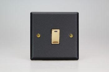 Varilight Vogue Matt Black 1-Gang 20A Double Pole Rocker Switch + Neon Indicator Light with Metal Rockers