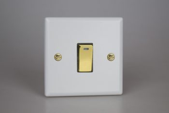 Varilight Vogue Matt White 1-Gang 20A Double Pole Rocker Switch + Neon Indicator Light with Metal Rockers