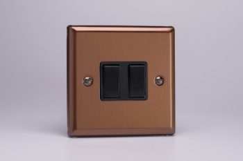 Varilight Urban Brushed Bronze 2-Gang 10A 1- or 2-Way Rocker Switch