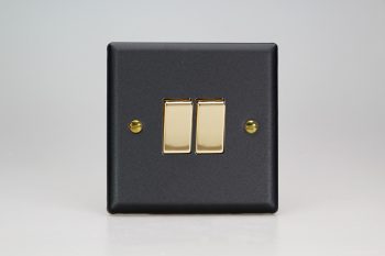 Varilight Vogue Matt Black 2-Gang 10A 1- or 2-Way Rocker Switch with Metal Rockers