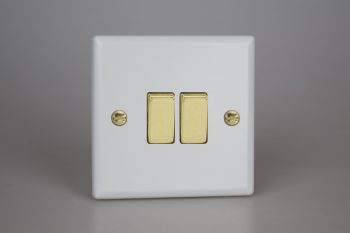 Varilight Vogue Matt White 2-Gang 10A 1- or 2-Way Rocker Switch with Metal Rockers