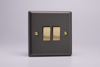 Varilight Vogue Slate Grey 2-Gang 10A 1- or 2-Way Rocker Switch with Metal Rockers