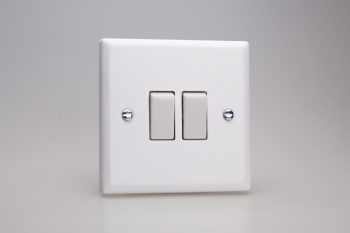 Varilight Classic Chalk White 2 Gang 10 Amp Intermediate Switch + 10 Amp 1-or 2-Way 10 Amp Rocker Switch