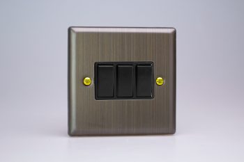 Varilight Urban Antique Brass 3-Gang 10A 1- or 2-Way Rocker Switch