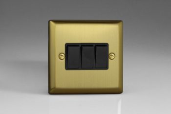 Varilight Urban Brushed Brass 3-Gang 10A 1- or 2-Way Rocker Switch
