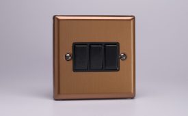 Varilight Urban Brushed Bronze 3-Gang 10A 1- or 2-Way Rocker Switch