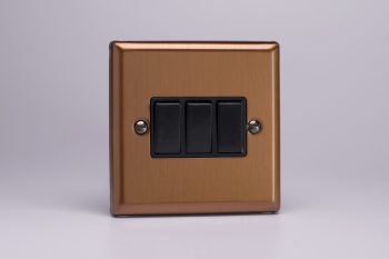 Varilight Urban Brushed Bronze 3-Gang 10A 1- or 2-Way Rocker Switch
