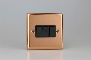Varilight Urban Polished Copper 3-Gang 10A 1- or 2-Way Rocker Switch