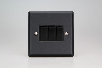 Varilight Urban Matt Black 3-Gang 10A 1- or 2-Way Rocker Switch