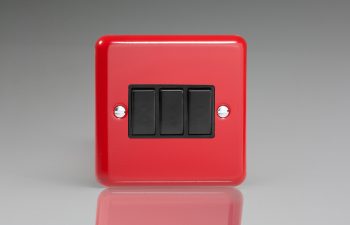 Varilight Lily Pillar Box Red 3-Gang 10A 1- or 2-Way Rocker Switch