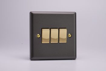 Varilight Vogue Slate Grey 3-Gang 10A 1- or 2-Way Rocker Switch with Metal Rockers