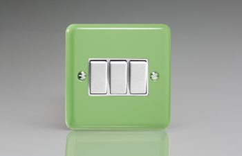 Varilight Lily Range Beryl Green 3-Gang 10A 1- or 2-Way Rocker Switch