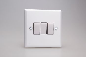 Varilight Classic Chalk White 3-Gang 10A 1- or 2-Way Rocker Switch