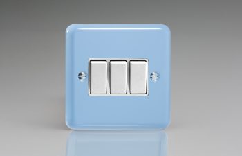 Varilight Lily Duck Egg Blue 3-Gang 10A 1- or 2-Way Rocker Switch