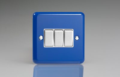 Varilight Lily Reflex Blue 3-Gang 10A 1- or 2-Way Rocker Switch