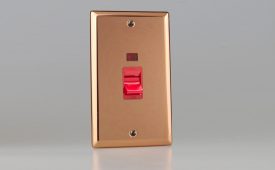 Varilight Urban Polished Copper 45A Cooker Switch + Neon (Vertical Twin Plate, Red Rocker)