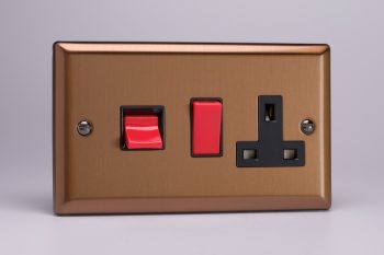 Varilight Urban Brushed Bronze 45A Cooker Panel with 13A Double Pole Switched Socket Outlet (Red Rocker)