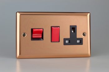 Varilight Urban Polished Copper 45A Cooker Panel with 13A Double Pole Switched Socket Outlet (Red Rocker)
