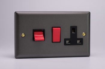 Varilight Urban Slate Grey 45A Cooker Panel with 13A Double Pole Switched Socket Outlet (Red Rocker)