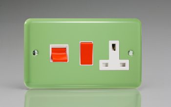 Varilight Lily Range Beryl Green 45A Cooker Panel with 13A Double Pole Switched Socket Outlet (Red Rocker)
