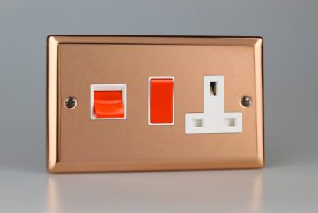 Varilight Urban Polished Copper 45A Cooker Panel with 13A Double Pole Switched Socket Outlet (Red Rocker)