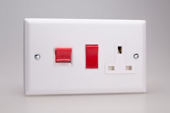 Varilight Classic Chalk White 45A Cooker Panel with 13A Double Pole Switched Socket Outlet (Red Rocker)