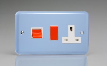 Varilight Lily Duck Egg Blue 45A Cooker Panel with 13A Double Pole Switched Socket Outlet (Red Rocker)