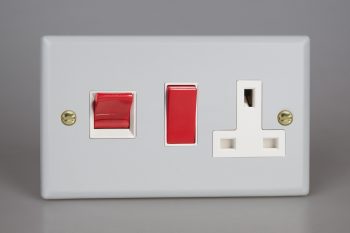 Varilight Vogue Matt White 45A Cooker Panel with 13A Double Pole Switched Socket Outlet (Red Rocker)