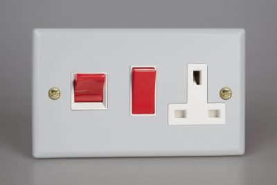 Varilight Vogue Matt White 45A Cooker Panel with 13A Double Pole Switched Socket Outlet (Red Rocker)