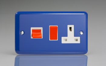 Varilight Lily Reflex Blue 45A Cooker Panel with 13A Double Pole Switched Socket Outlet (Red Rocker)