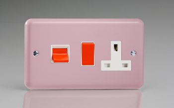 Varilight Lily Rose Pink 45A Cooker Panel with 13A Double Pole Switched Socket Outlet (Red Rocker)