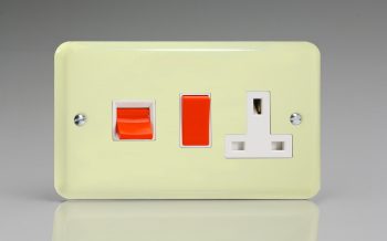 Varilight Lily White Chocolate 45A Cooker Panel with 13A Double Pole Switched Socket Outlet (Red Rocker)
