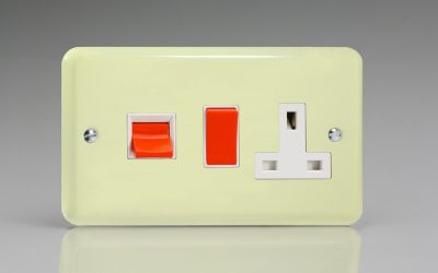 Varilight Lily White Chocolate 45A Cooker Panel with 13A Double Pole Switched Socket Outlet (Red Rocker)